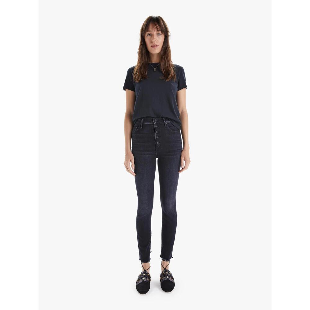 Mother Women's The Pixie Swooner Ankle Fray Button Fly Denim Jeans Black Size 29